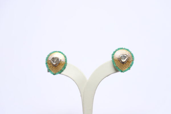 Gold Studs with Diamond Polki & Emerald - Image 3