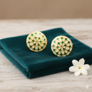 Vintage Sterling Silver Round Cufflinks with White and Green Enamel - Unique Estate Jewelry - Perfect Gift for Husband