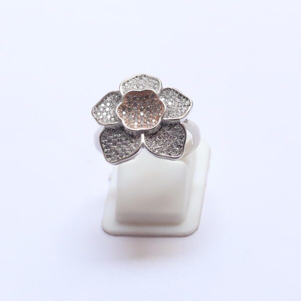 Ring Flower Design Silver & Rose Plated