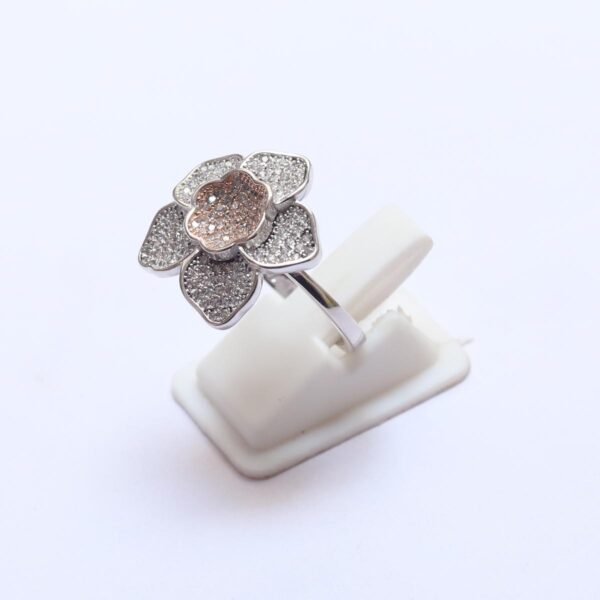 Ring Flower Design Silver & Rose Plated - Image 2