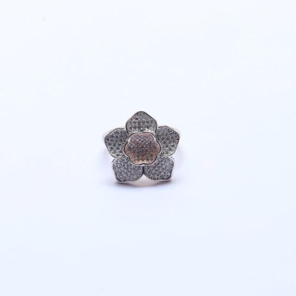 Ring Flower Design Silver & Rose Plated - Image 3