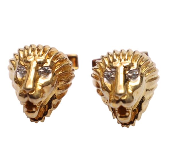 Angry Lion Head Cufflinks - Gold Plated with Cubic Zirconia Accents - Bold & Distinctive Men's Jewelry - Perfect for Statement Pairs.