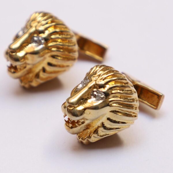 Angry Lion Head Cufflinks - Gold Plated with Cubic Zirconia Accents - Bold & Distinctive Men's Jewelry - Perfect for Statement Pairs. - Image 2