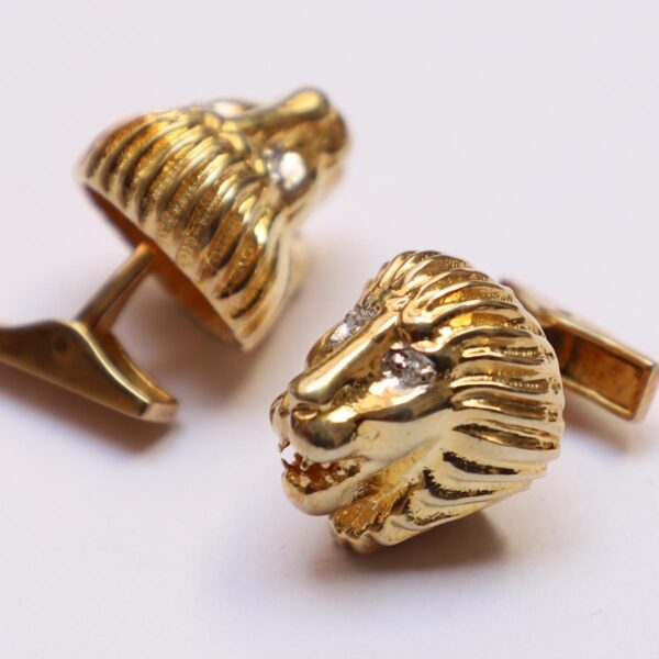 Angry Lion Head Cufflinks - Gold Plated with Cubic Zirconia Accents - Bold & Distinctive Men's Jewelry - Perfect for Statement Pairs. - Image 3