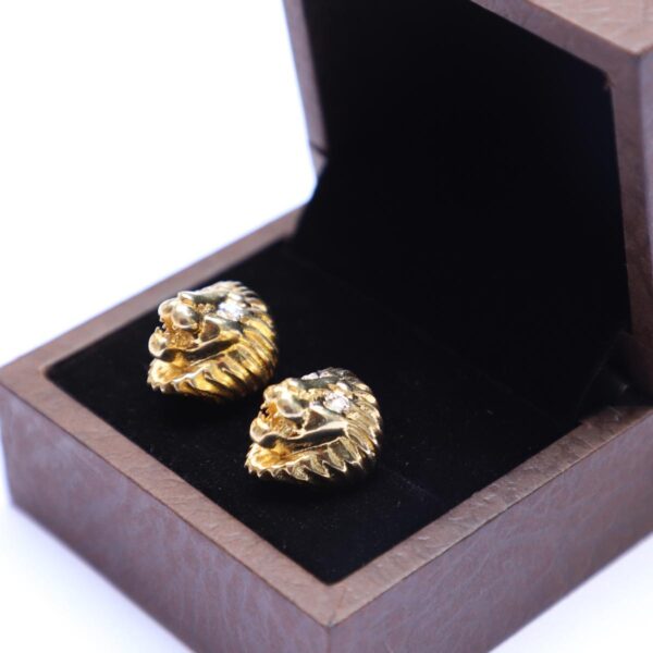 Angry Lion Head Cufflinks - Gold Plated with Cubic Zirconia Accents - Bold & Distinctive Men's Jewelry - Perfect for Statement Pairs. - Image 4