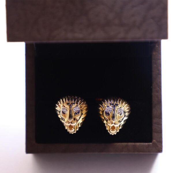 Angry Lion Head Cufflinks - Gold Plated with Cubic Zirconia Accents - Bold & Distinctive Men's Jewelry - Perfect for Statement Pairs. - Image 5