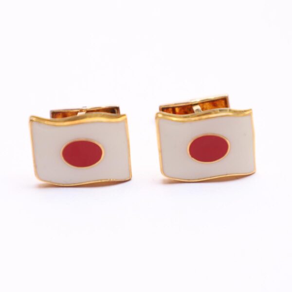 Japan Flag Logo Cufflinks - Red & White Enamel on Sterling Silver, Square Shape - Elegant Unique Men's Accessory- Anniversary Cufflinks. - Image 3