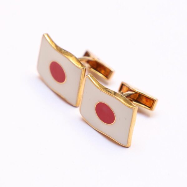 Japan Flag Logo Cufflinks - Red & White Enamel on Sterling Silver, Square Shape - Elegant Unique Men's Accessory- Anniversary Cufflinks. - Image 2