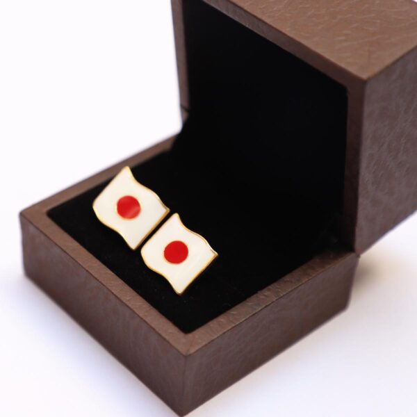 Japan Flag Logo Cufflinks - Red & White Enamel on Sterling Silver, Square Shape - Elegant Unique Men's Accessory- Anniversary Cufflinks. - Image 5