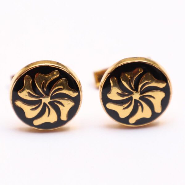 Black Enamel Round Cufflinks with Gold Plated Accents - Silver Base - Elegant Men's Jewelry - Perfect for Formal Occasions - Image 4