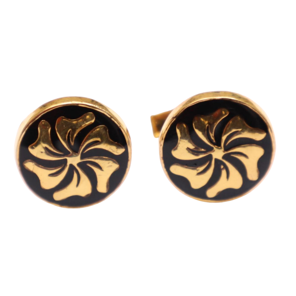 Black Enamel Round Cufflinks with Gold Plated Accents - Silver Base - Elegant Men's Jewelry - Perfect for Formal Occasions