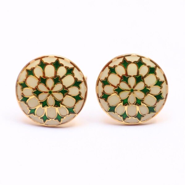 Vintage Sterling Silver Round Cufflinks with White and Green Enamel - Unique Estate Jewelry - Perfect Gift for Husband - Image 2