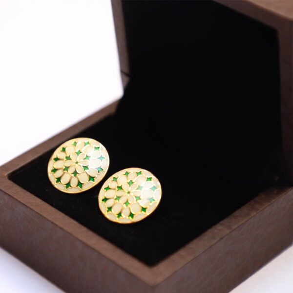 Vintage Sterling Silver Round Cufflinks with White and Green Enamel - Unique Estate Jewelry - Perfect Gift for Husband - Image 4