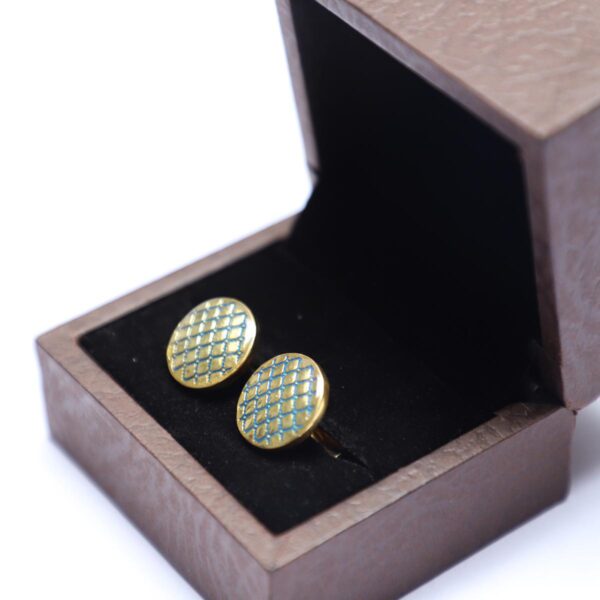 Elegant Mughal Pattern Cufflinks Blue Enamel Round Cufflinks In Sterling Silver - Image 3