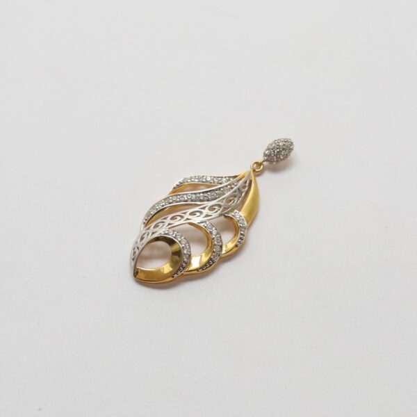 Gold & Silver Plated Leaf Shape with Self Design Filigree Pendent Set - Image 4