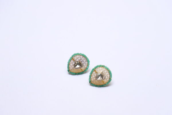 Gold Studs with Diamond Polki & Emerald - Image 2