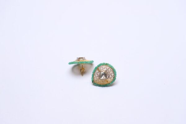 Gold Studs with Diamond Polki & Emerald