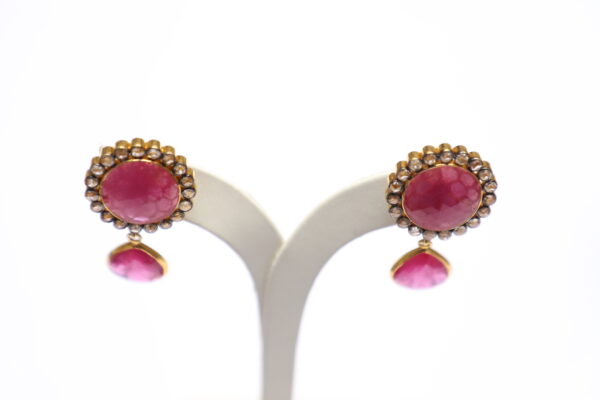 Gold Studs with Diamond Polki, Diamond Rose cut & Ruby - Image 5