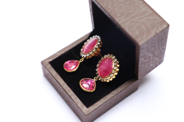 Gold Studs with Diamond Polki, Diamond Rose cut & Ruby - Image 3