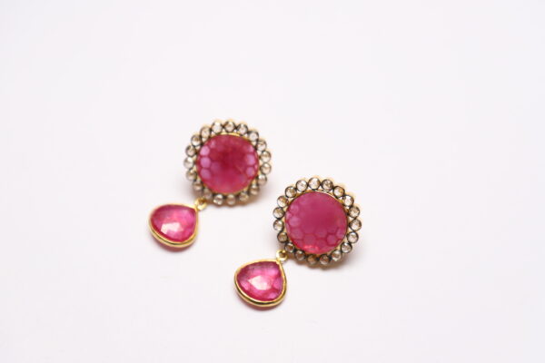 Gold Studs with Diamond Polki, Diamond Rose cut & Ruby - Image 2