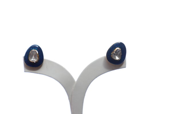 Blue Enamel Gold Studs with Diamond Polki - Image 3