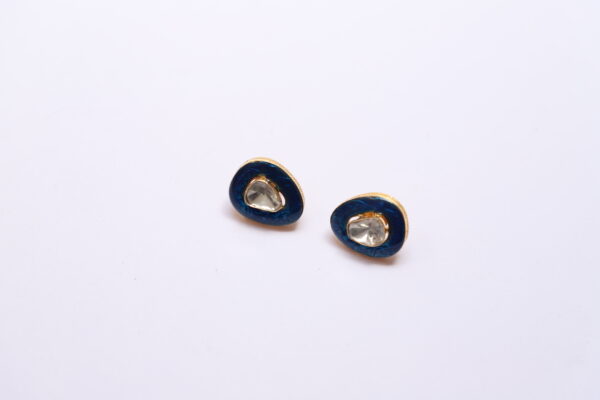 Blue Enamel Gold Studs with Diamond Polki - Image 4