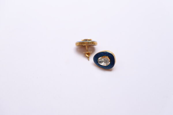 Blue Enamel Gold Studs with Diamond Polki