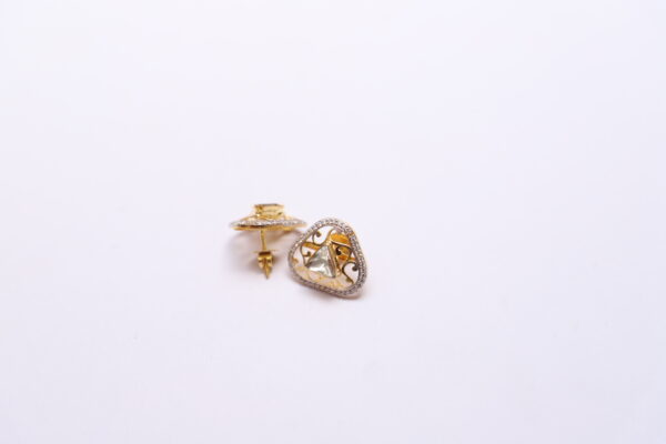 Gold Studs with Diamond & Diamond Polki