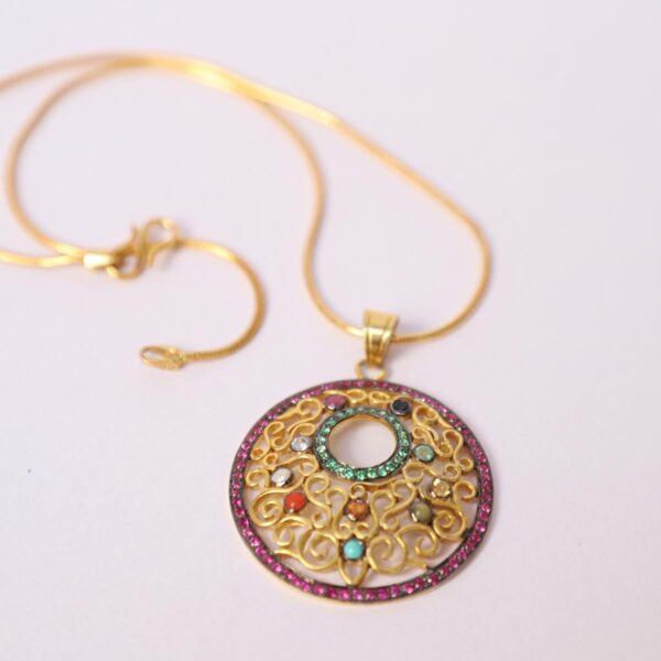 Pendent Gold,Black Round Navratan - Image 2