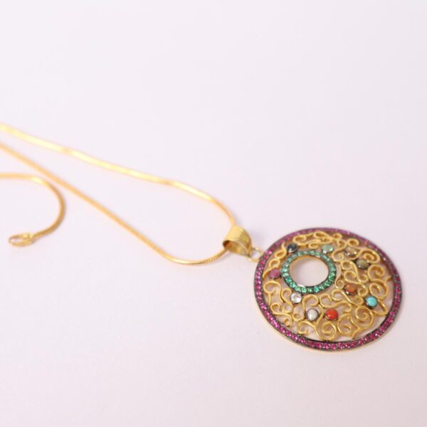 Pendent Gold,Black Round Navratan - Image 3