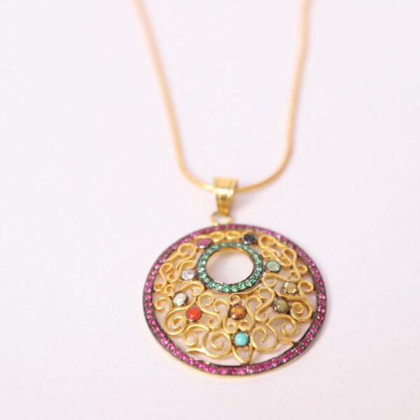 Pendent Gold,Black Round Navratan - Image 4