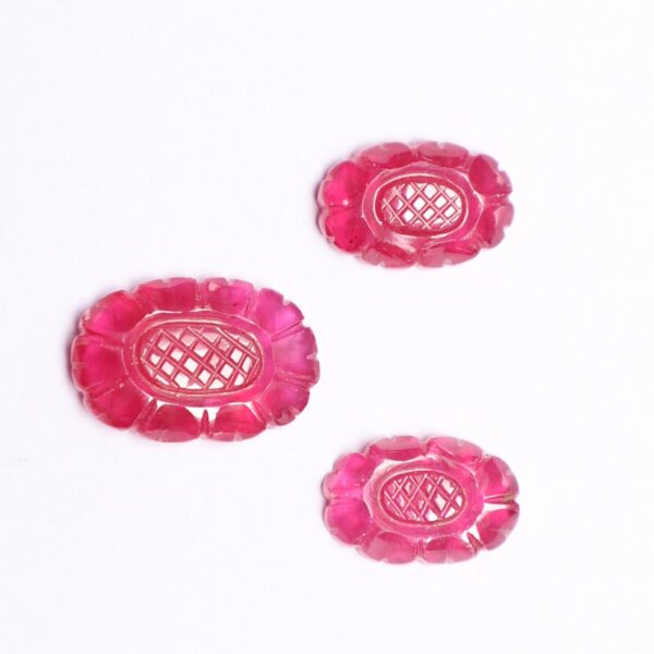 Ruby (Glassfilled) Flower Shape 3 Pcs Set