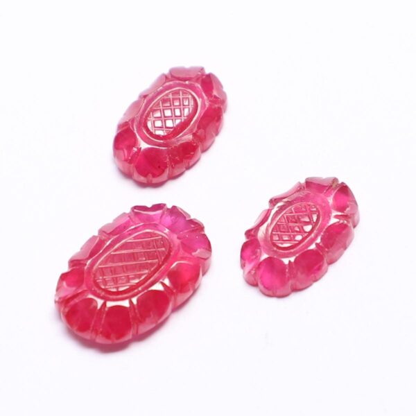 Ruby (Glassfilled) Flower Shape 3 Pcs Set - Image 3