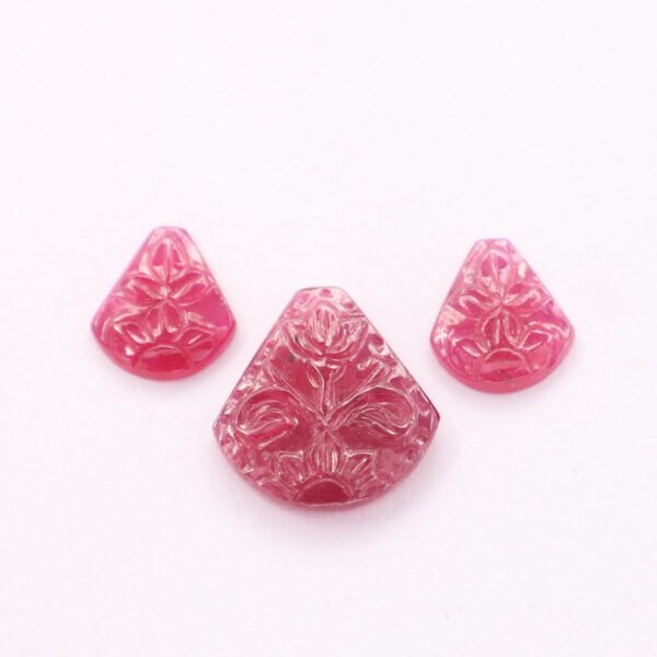 Ruby (Glassfilled) Mughal Carving 3 Pcs Set - Image 2