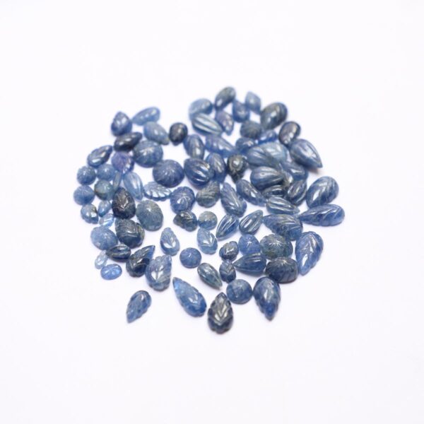 Blue Sapphire Leaf Mughal Carving - Image 2