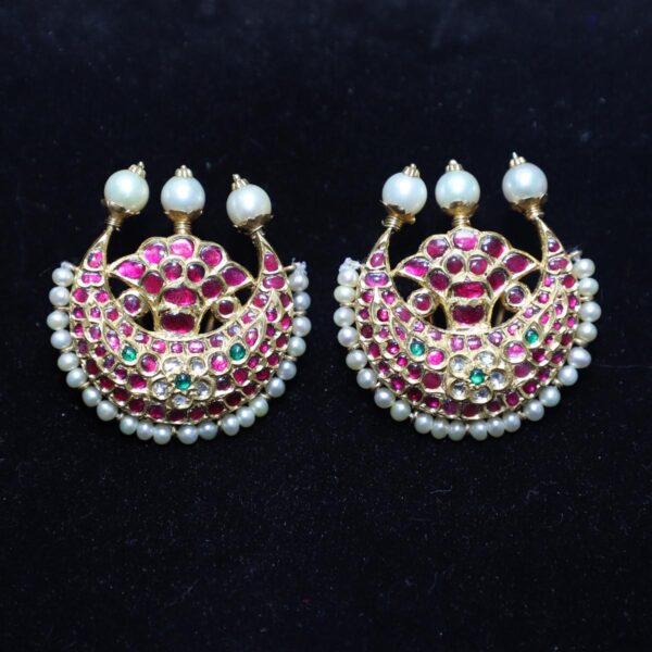 Kundan Studs with Diamond Polki and Ruby - Image 5