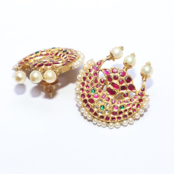 Kundan Studs with Diamond Polki and Ruby - Image 4