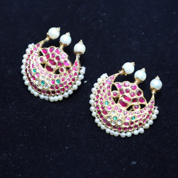 Kundan Studs with Diamond Polki and Ruby - Image 3