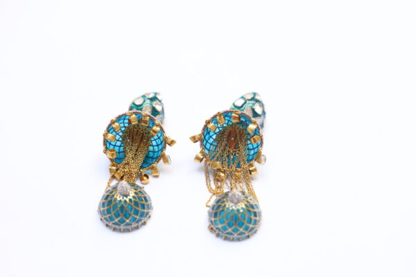 Blue Enamel Gold Dangler with Diamond & Diamond Polki - Image 3