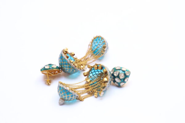 Blue Enamel Gold Dangler with Diamond & Diamond Polki