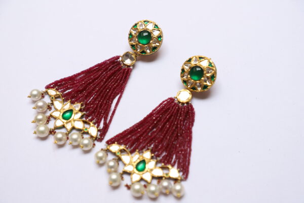 Kundan Dangler with Diamond Polki, Ruby, Emerald & Pearl - Image 3