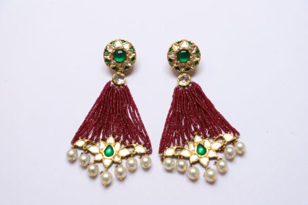 Kundan Dangler with Diamond Polki, Ruby, Emerald & Pearl - Image 2