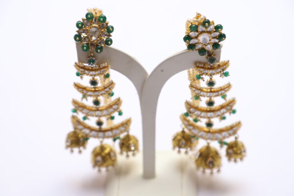 Kundan Dangler with Diamond , Diamond Polki, Emerald & Pearl - Image 2