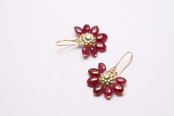 Gold Dangler with Diamond Polki, Diamond Rosecut & Ruby