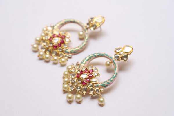 Enamel Gold Dangler with Ruby & Pearl - Image 2