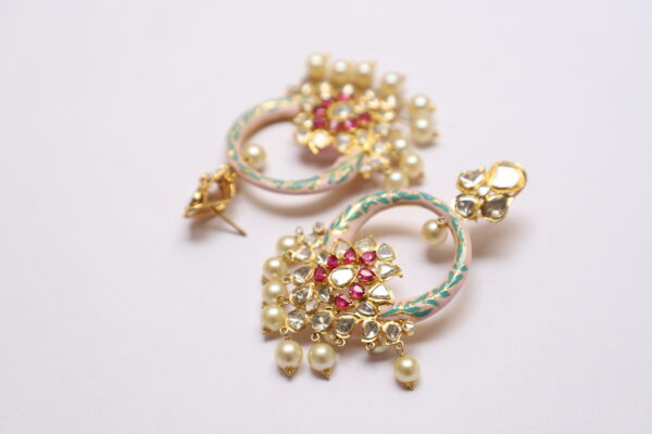 Enamel Gold Dangler with Ruby & Pearl