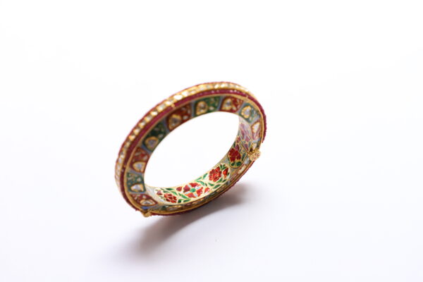 Red Enamel Bangle with Diamond Polki & Ruby - Image 2