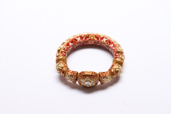 Red Enamel Bangle with Diamond Polki - Image 2