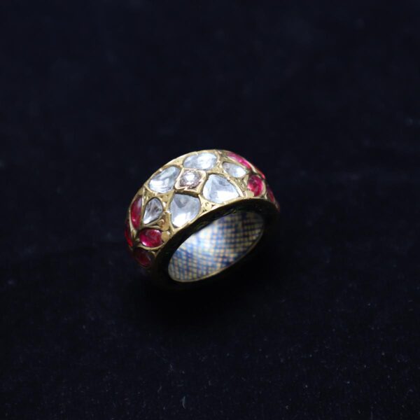 Kundan Meena Ring with Diamond Polki & Ruby - Image 4