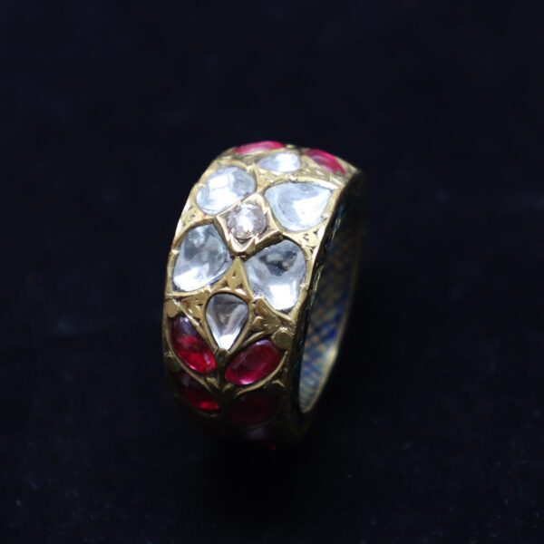 Kundan Meena Ring with Diamond Polki & Ruby - Image 3